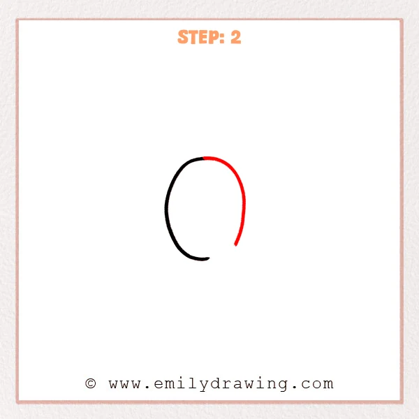 how to draw a bubble letter q - Step 2 of a bubble letter q drawing, adding a right-side curve and top connection to make an almost oval outer outline with a small gap left at the bottom.